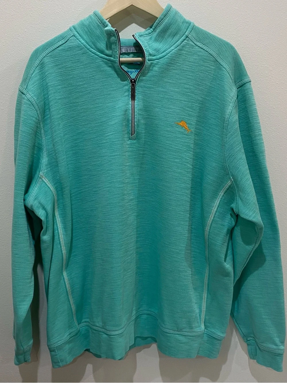 Tommy Bahama Turquoise 1/4 Zip Knit Pullover Sweater Sz XXL Beach Island